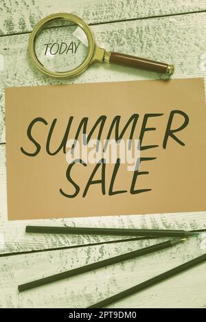 Didascalia concettuale Summer sale, parola per un tipo speciale di sconto alla merce imposta durante l'estate Foto Stock