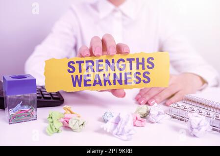 Segno che mostra i punti di forza WeaknessOpportunity e Threat Analysis positivo e negativo, Word for Opportunity and Threat Analysis positivo e negativo Foto Stock