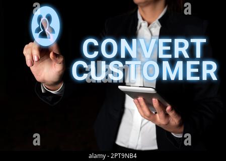 Didascalia di testo che presenta Converti cliente, Business vetrina tattiche di marketing e strategia trasformando i lead in acquirenti Foto Stock