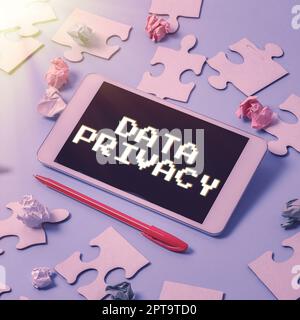 Ispirazione che mostra la privacy dei dati di segno, Word scritto sulla sicurezza di Internet e la protezione digitale del sito web o landing homepage Foto Stock