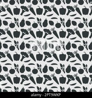 Vegetariano, frutta e verdura senza cuciture modello Design con alimenti freschi, biologici e naturali in mano disegnato piano Cartoon sfondo Illustrazione Foto Stock