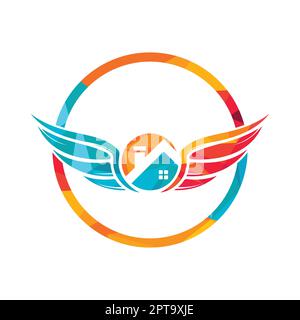 Angel home vettore logo design. Casa ali icona design. Illustrazione Vettoriale