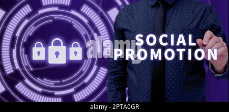 Scrittura a mano segno promozione sociale, Word per valutare la funzionalità di un'applicazione software Foto Stock