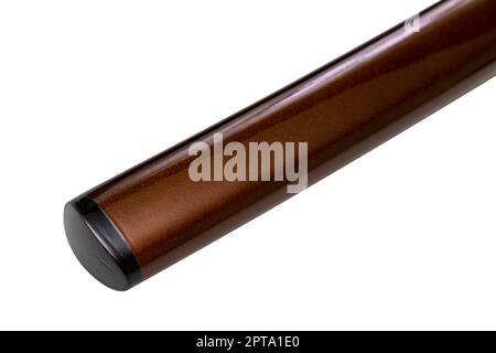 Primo piano la fine di 'Saya' - brillante scabbard in oro marrone lucido con punta di corno nero di un 'katana' - spada lunga giapponese isolata su sfondo bianco. se Foto Stock