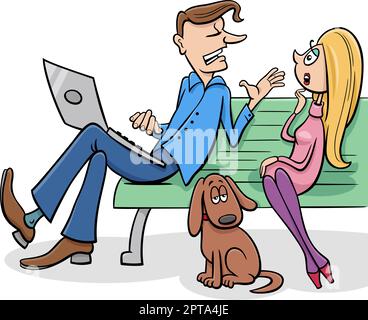 fumetti persone che parlano nel parco e annoiati cane Illustrazione Vettoriale