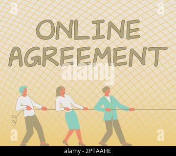 Visualizzazione concettuale accordo online, metodo di approccio aziendale condotto utilizzando la comunicazione computermediata Foto Stock