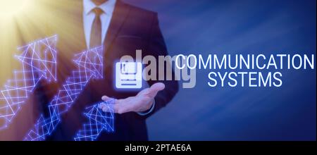 Didascalia concettuale sistemi di comunicazione, Word per flusso di informazioni uso della macchina per trasmettere segnali Foto Stock