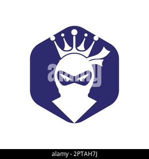 Logo King Ninja vettoriale. Logo Crown abbinato a ninja. Illustrazione Vettoriale