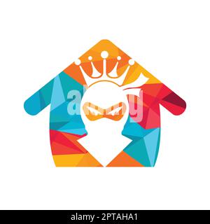 Logo King Ninja vettoriale. Logo Crown combinato con ninja e casa. Illustrazione Vettoriale