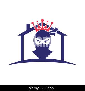 Logo King Ninja vettoriale. Logo Crown combinato con ninja e casa. Illustrazione Vettoriale