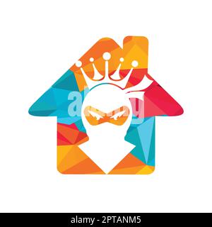 Logo King Ninja vettoriale. Logo Crown combinato con ninja e casa. Illustrazione Vettoriale
