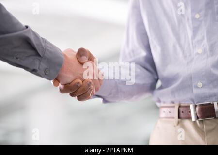 Lascia che agiti. due uomini d'affari che scuotono le mani Foto Stock