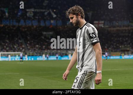 Milano, Italia. 26th Apr, 2023. Italia, Milano, apr 26 2023: Manuel Locatelli (centrocampista Juventus) sostituito, lascia il campo a 63' durante la partita di calcio FC INTER vs JUVENTUS FC, SF 2nd LEG Coppa Italia 2022-2023 stadio San Siro (Credit Image: © Fabrizio Andrea Bertani/Pacific Press via ZUMA Press Wire) SOLO USO EDITORIALE! Non per USO commerciale! Foto Stock