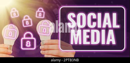 Segno che visualizza i social media, Word per il canale di comunicazione online Networking Microblogging Foto Stock