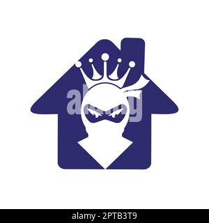 Logo King Ninja vettoriale. Logo Crown combinato con ninja e casa. Illustrazione Vettoriale