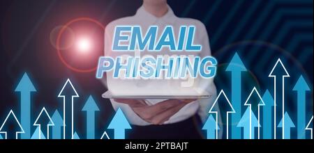 Segno di testo che mostra Email PhishingEmails che possono collegarsi a siti web che distribuiscono malware, e-mail di foto concettuali che possono collegarsi a siti web che distro Foto Stock