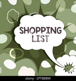 Visualizzazione concettuale Lista di acquisti, Internet Concept Discipline approccio allo shopping elementi di base da acquistare Foto Stock