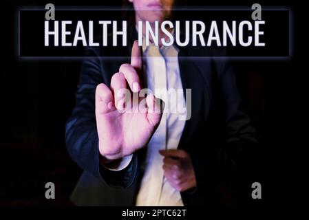 Scrittura a mano segno assicurazione sanitaria, foto concettuale migliorare una certa misura di un'impresa s è successo Foto Stock