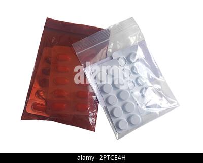 sacchetto sigillato per medicinali su sfondo bianco Foto Stock