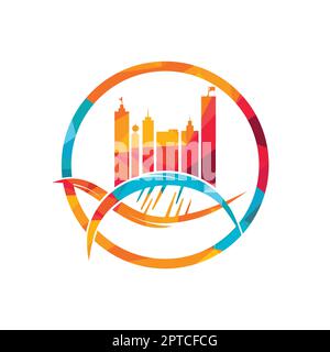 Disegno del logo vettoriale della città del DNA. Illustrazione Vettoriale