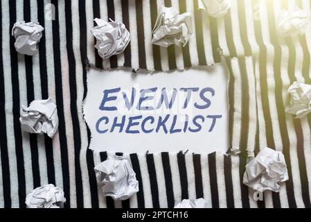 Ispirazione mostrando segno Eventi Checklist, Internet Concept strumento prezioso per gestire con successo la vostra vicenda pensare nuovi concetti di scrittura, Break Foto Stock