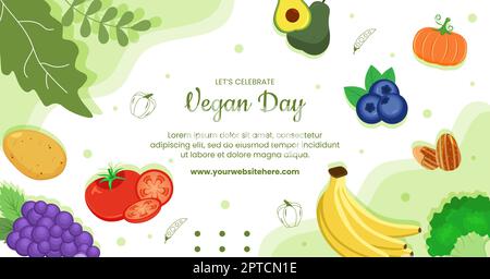 Happy Vegetarian Day o Vegan Post modello disegnato a mano Cartoon Flat Illustrazione Illustrazione Vettoriale