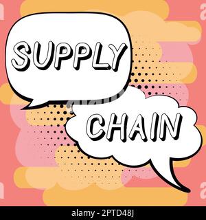 Testo che mostra l'ispirazione Supply Chain, Word per il sistema di organizzazione e i processi dal fornitore al consumatore Foto Stock