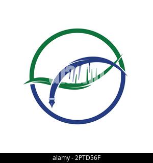 Disegno del logo vettoriale della penna del DNA. Concetto del logo di educazione della scienza del DNA. Illustrazione Vettoriale