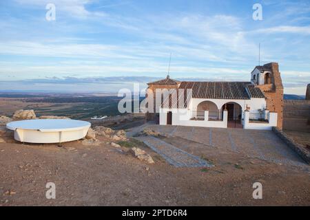 Punto di vista mappa stella Reina al tramonto. Cittadella musulmana, Badajoz, Estremadura, Spagna Foto Stock