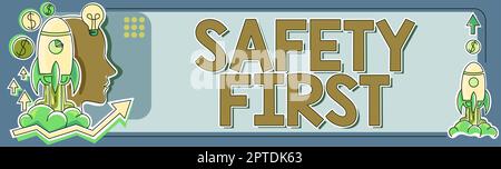 Didascalia di testo Presentazione di sicurezza prima di tutto, Panoramica aziendale evitare qualsiasi rischio inutile vivere in modo sicuro prestare attenzione Foto Stock