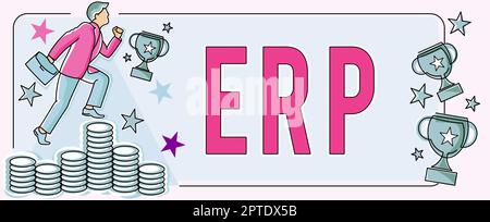 Scrittura a mano di testo ERP, Business mostra la pianificazione delle risorse aziendali database centralizzato per i processi aziendali Foto Stock