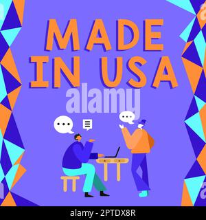 Esposizione del segno made in USA, panoramica di affari marchio americano Stati Uniti prodotto locale fabbricato Foto Stock