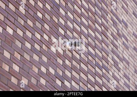 Telecamera di sicurezza CCTV wireless nera per la sorveglianza dell'area posizionata su una parete di mattoni. Le telecamere di sorveglianza sono tecnologie moderne per prevenire ladri e questo Foto Stock