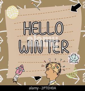Cartello di testo che mostra Ciao inverno, Business Overview stagione più fredda dell'anno in zone polari e temperate Foto Stock