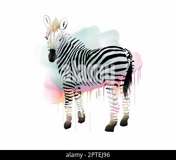 Elegante Zebra con strisce colorate e colori acquerelli Foto Stock