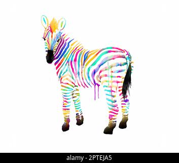 Elegante Zebra con strisce colorate e colori acquerelli Foto Stock