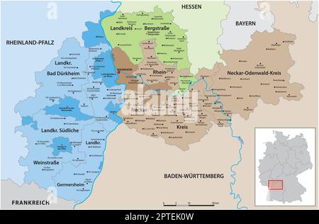 Mappa vettoriale dell'area metropolitana Rhein Neckar, Germania Illustrazione Vettoriale