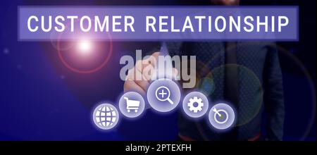 Scrittura di testo che mostra relazione con il cliente, concetto che significa trattativa e interazione tra l'azienda e i consumatori Foto Stock