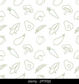 Vegetariano, frutta e verdura senza cuciture modello Design con alimenti freschi, biologici e naturali in mano disegnato piano Cartoon sfondo Illustrazione Foto Stock