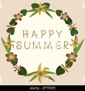 Didascalia concettuale Happy Summer, Word scritto sulle spiagge Sunshine relax caldo Sunny Season Solstice Foto Stock