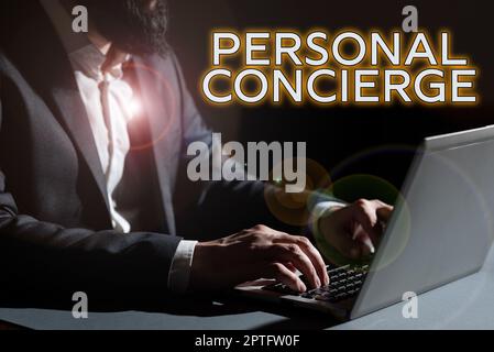 Firma scritta a mano Concierge personale, foto concettuale qualcuno che si arrangierà o eseguirà commissioni Foto Stock