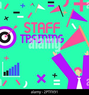 Testo scritto a mano formazione del personale, programma di approccio aziendale che aiuta i dipendenti ad apprendere conoscenze specifiche Foto Stock