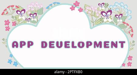 Didascalia di testo Presentazione di App Development, Word scritto sulla produzione di software per computer con uno scopo specifico Foto Stock