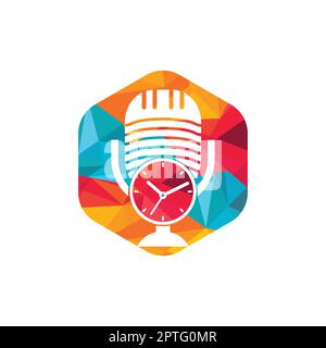 Modello di disegno del logo del vettore temporale del podcast. Illustrazione Vettoriale