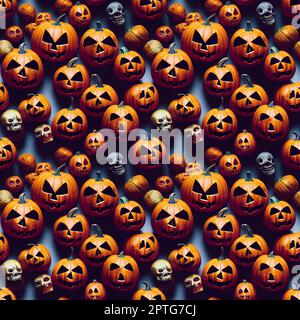 Testina di zucca per le feste di Halloween e teschi senza cuciture. 3D illustrazione Foto Stock