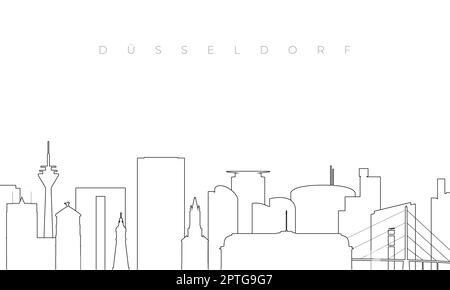 Contorni skyline di Dusseldorf. Modello alla moda con edifici Düsseldorf e punti di riferimento in stile linea. Disegno vettoriale di scorta. Foto Stock