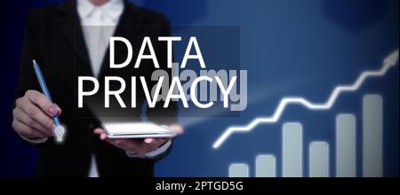 Ispirazione che mostra la privacy dei dati di segno, la sicurezza di Internet di panoramica di affari e la protezione digitale del Web site o della homepage di atterraggio Foto Stock