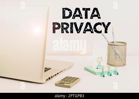 Visualizzazione concettuale Privacy dei dati, sicurezza concettuale delle foto su Internet e protezione digitale del sito Web o della home page di destinazione Foto Stock