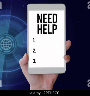 Segno che mostra bisogno di aiuto, approccio aziendale quando qualcuno è sotto pressione e non può gestire la situazione Foto Stock
