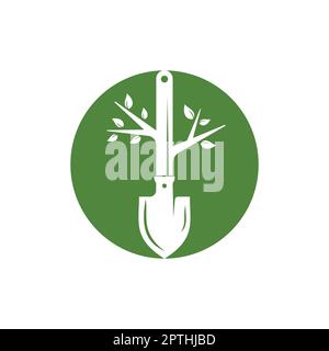 Design del logo vettoriale dell'albero della pala. Verde giardino ambiente logo modello di design. Illustrazione Vettoriale